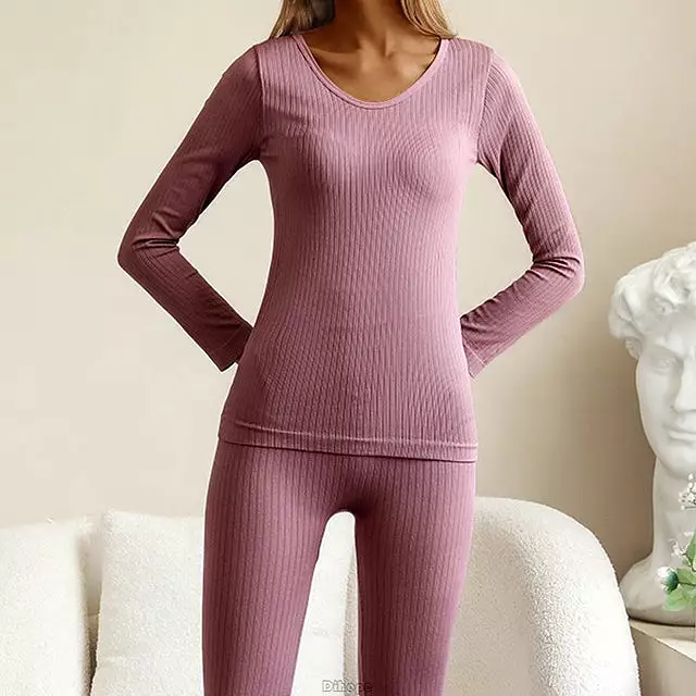 Women Thermal Underwear Winter Long Sleeve Bottoming Top Seamless Thick Double Layer Warm Lingerie Woman 2 Pcs Set Sleepwear S42