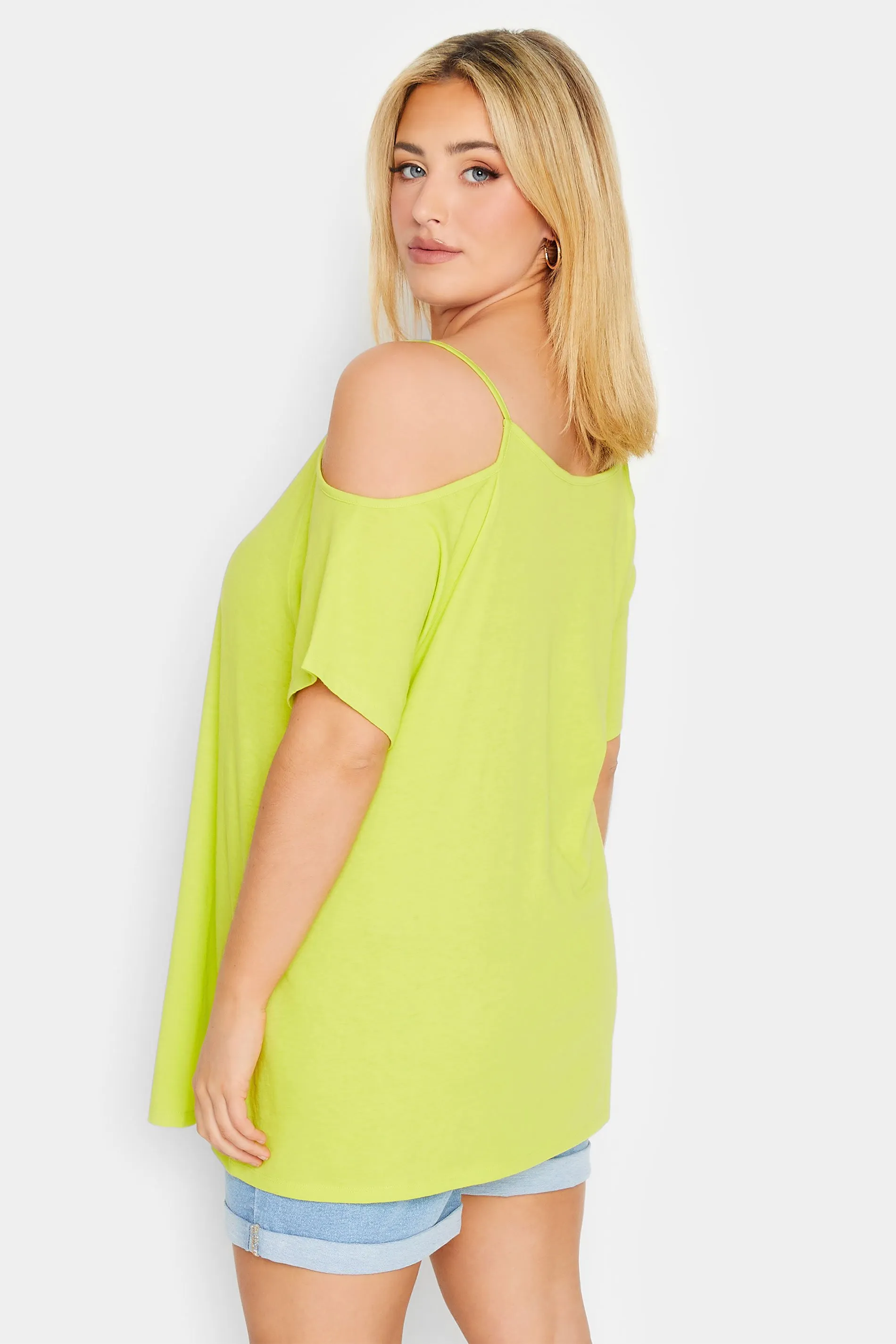 YOURS Curve Lime Green Cold Shoulder Top